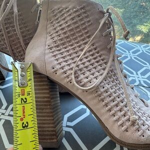 Vince Camuto Taupe Woven Lace-Up Ankle Booties